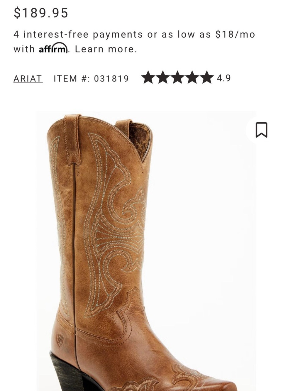 Ariat Brown Leather Western Boot Decorative Accent